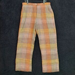 Bernard Zins Peach Plaid Linen Pants, Sz 10